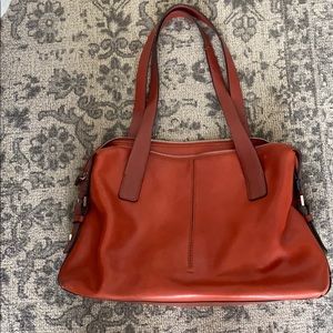 Frances Cobiasia Red Orange Leather Shoulder Bag